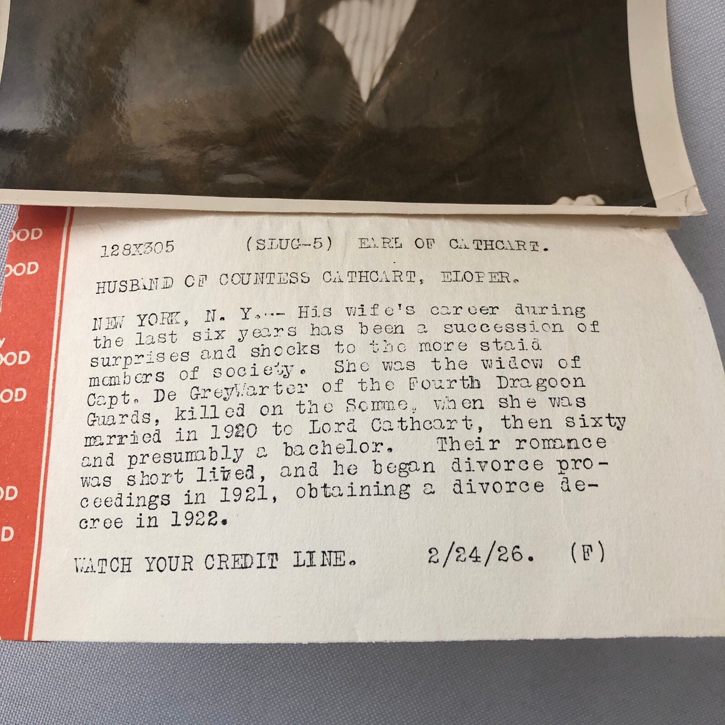 Press Photo Photograph Society Scandal Earl of Cathcart Divorce 1926