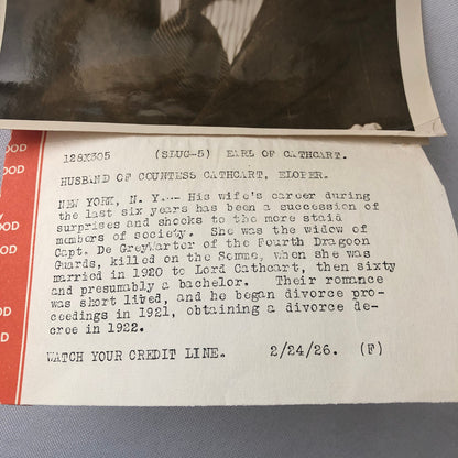 Press Photo Photograph Society Scandal Earl of Cathcart Divorce 1926