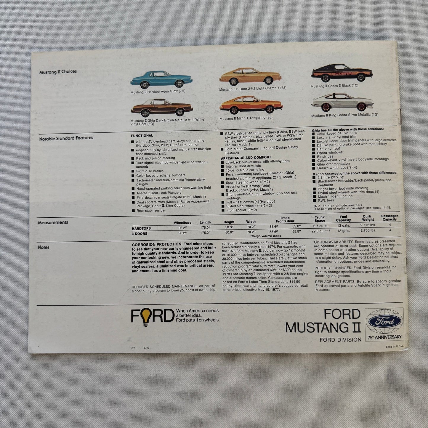 1978 Ford Mustang II Sales Brochure Catalog Mustang Cobra King Cobra Mach 1 Ghia