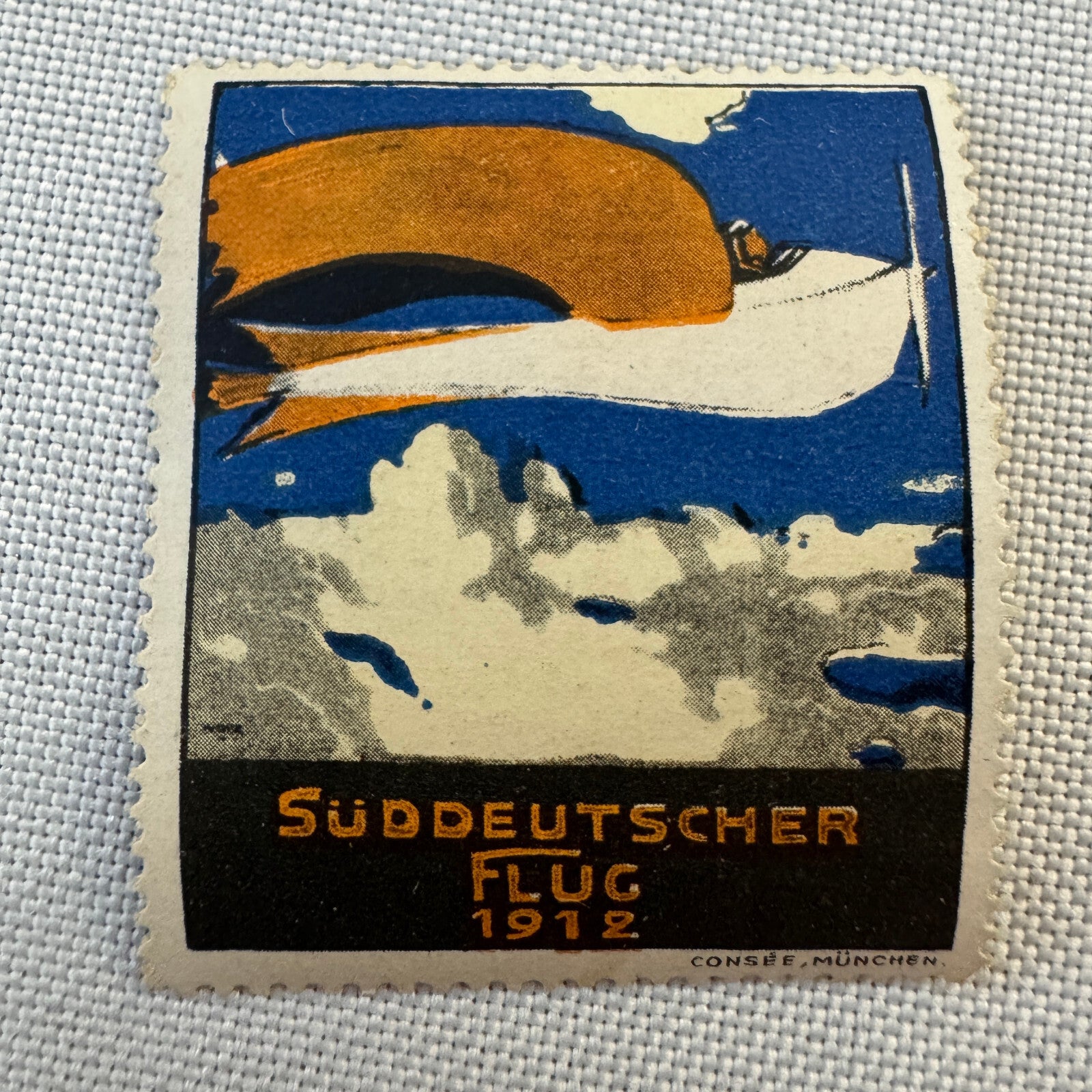 Vintage German Aircraft Airplane Aviation Stamp Suddeutscher Flug 1912 Munchen