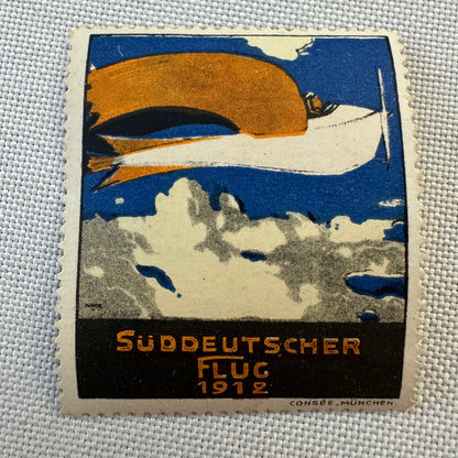 Vintage German Aircraft Airplane Aviation Stamp Suddeutscher Flug 1912 Munchen