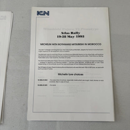 Rothmans Mitsubishi Pajero Rally Rallye Racing Press Kit 1993 Atlas Rally Photo