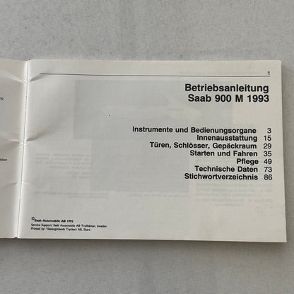 1993 Saab 900 Owners Manual Instruction Guide Book Saab Turbo GERMAN