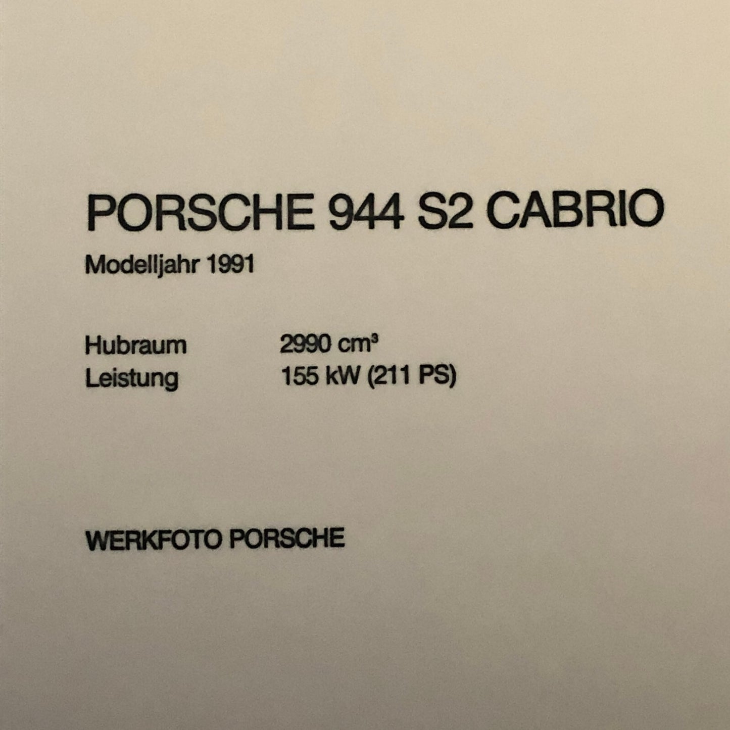 1991 Porsche 944 S2 Cabriolet Convertible Factory Photo Photograph Werkfoto