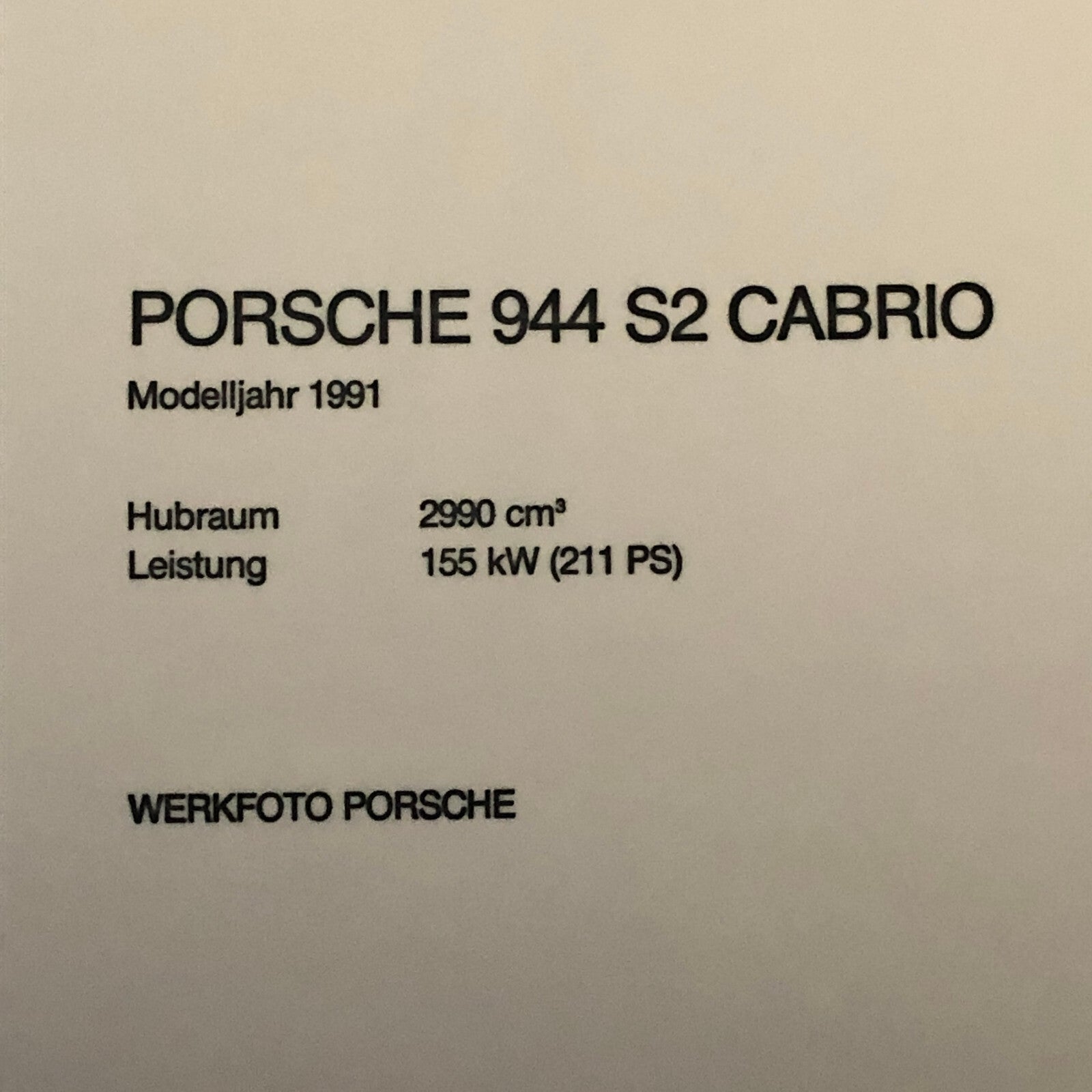 1991 Porsche 944 S2 Cabriolet Convertible Factory Photo Photograph Werkfoto