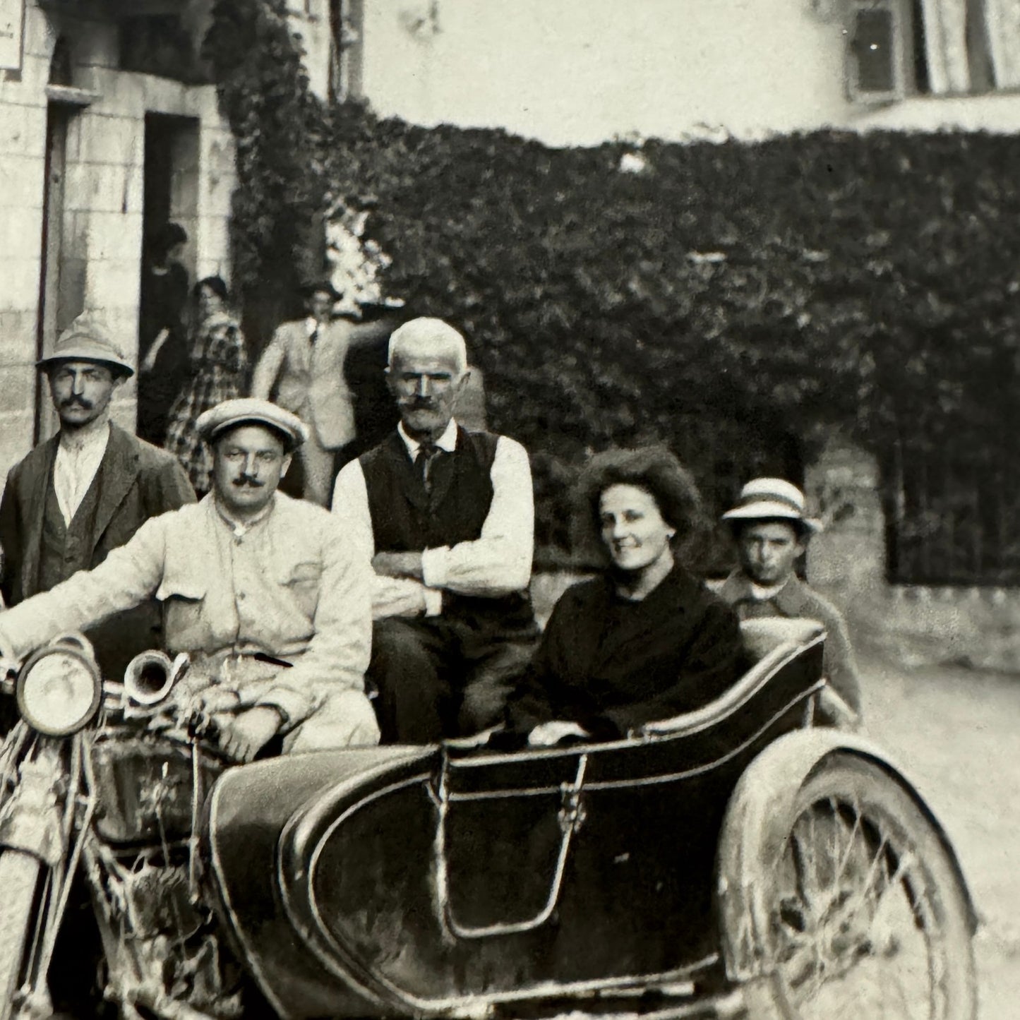 Vintage Photograph Photo Print Automobile Motorcycle Sidecar People European