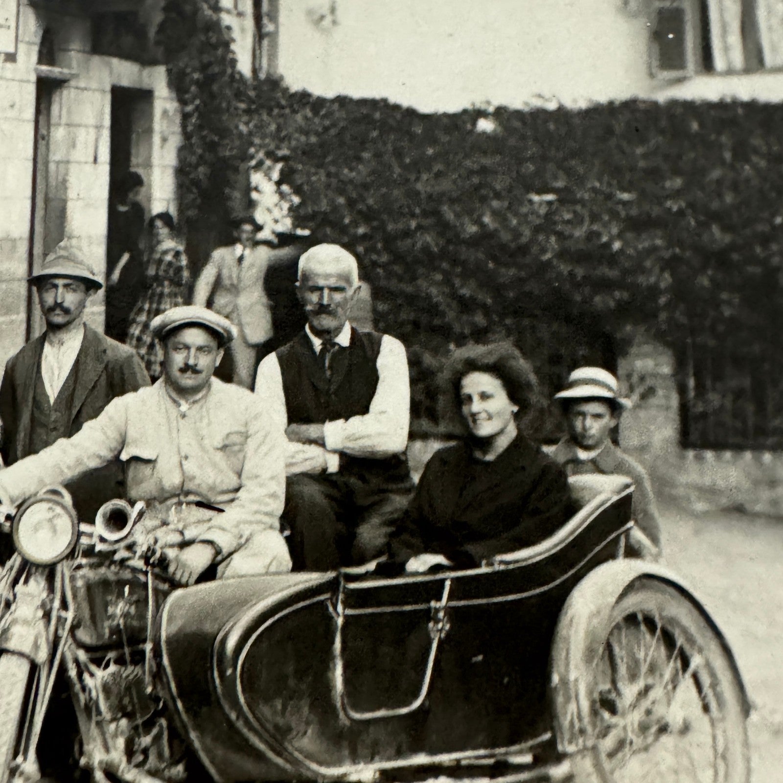 Vintage Photograph Photo Print Automobile Motorcycle Sidecar People European