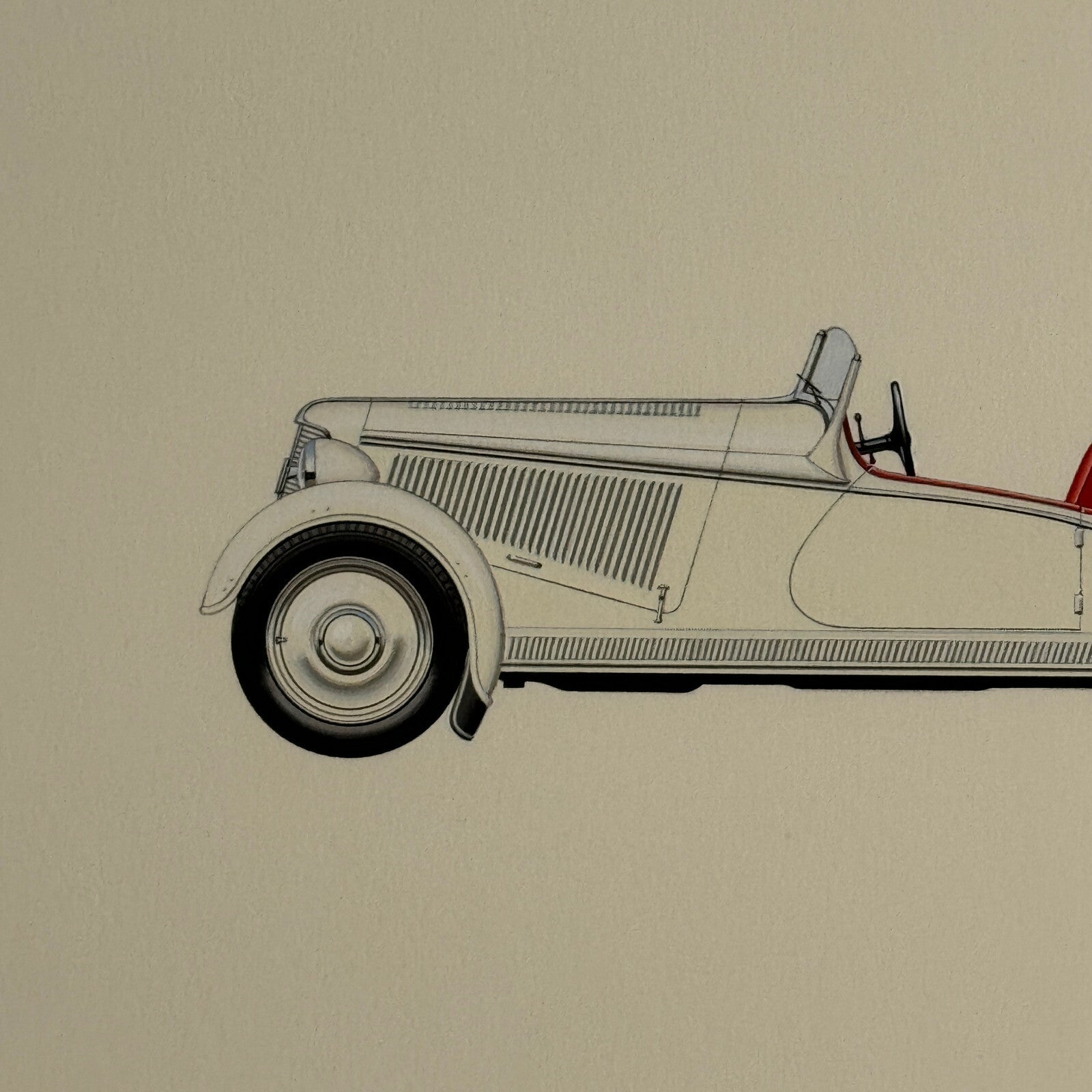 1935 Adler Trumpf Junior Sport Car Illustration Art Drawing Hand Drawn Vintage