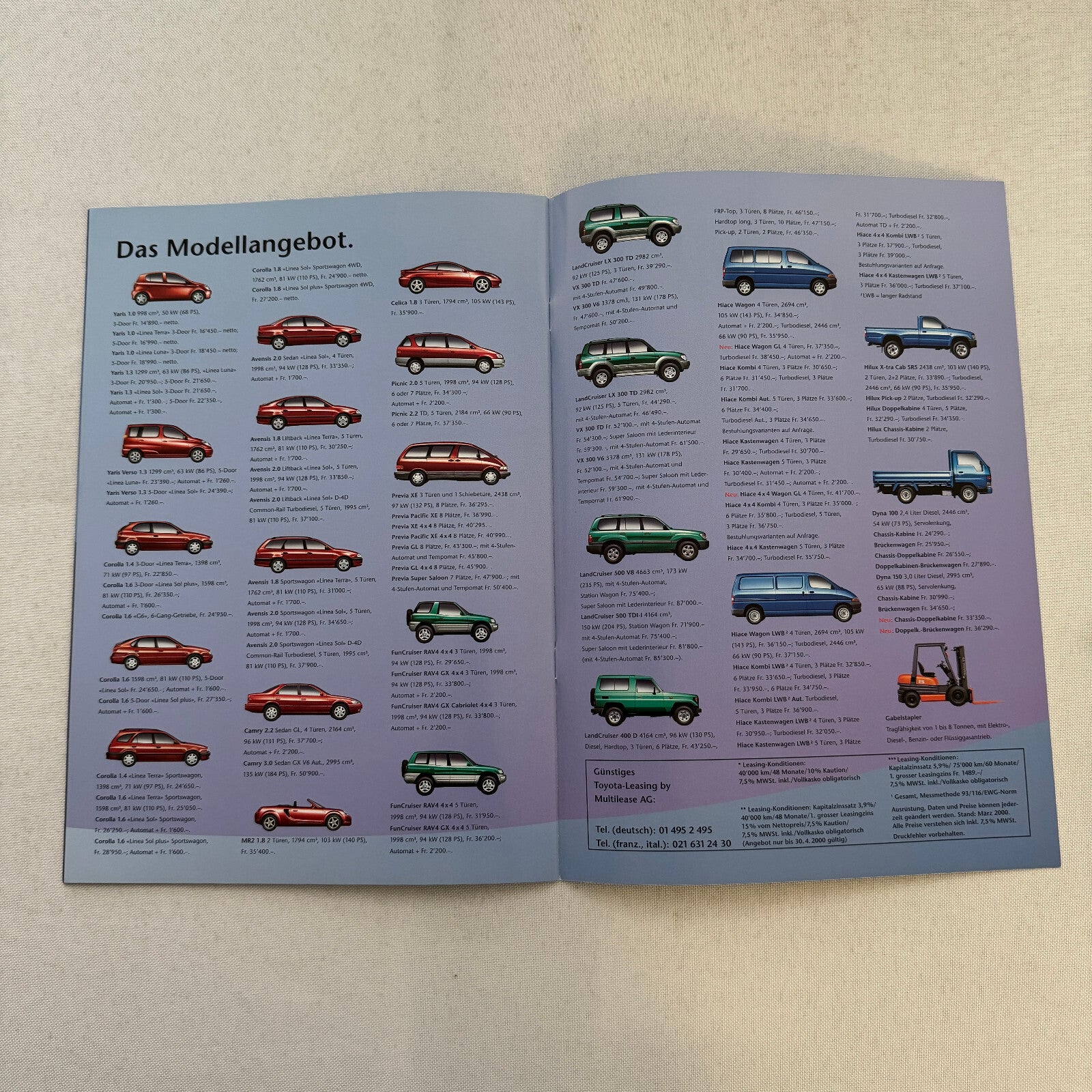2000 Toyota Car Sales Brochure Catalog MR2 Celica Previa Landcruiser GERMAN TEXT