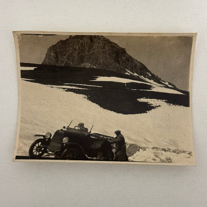Vintage Photo Photograph Print Early Car Automobile Snow Mountain People