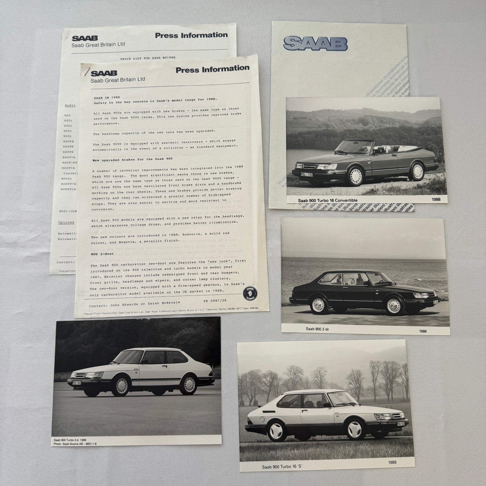 1988 Saab Press Kit Photos Saab 900 Turbo 16 Convertible 900 Turbo UK Market