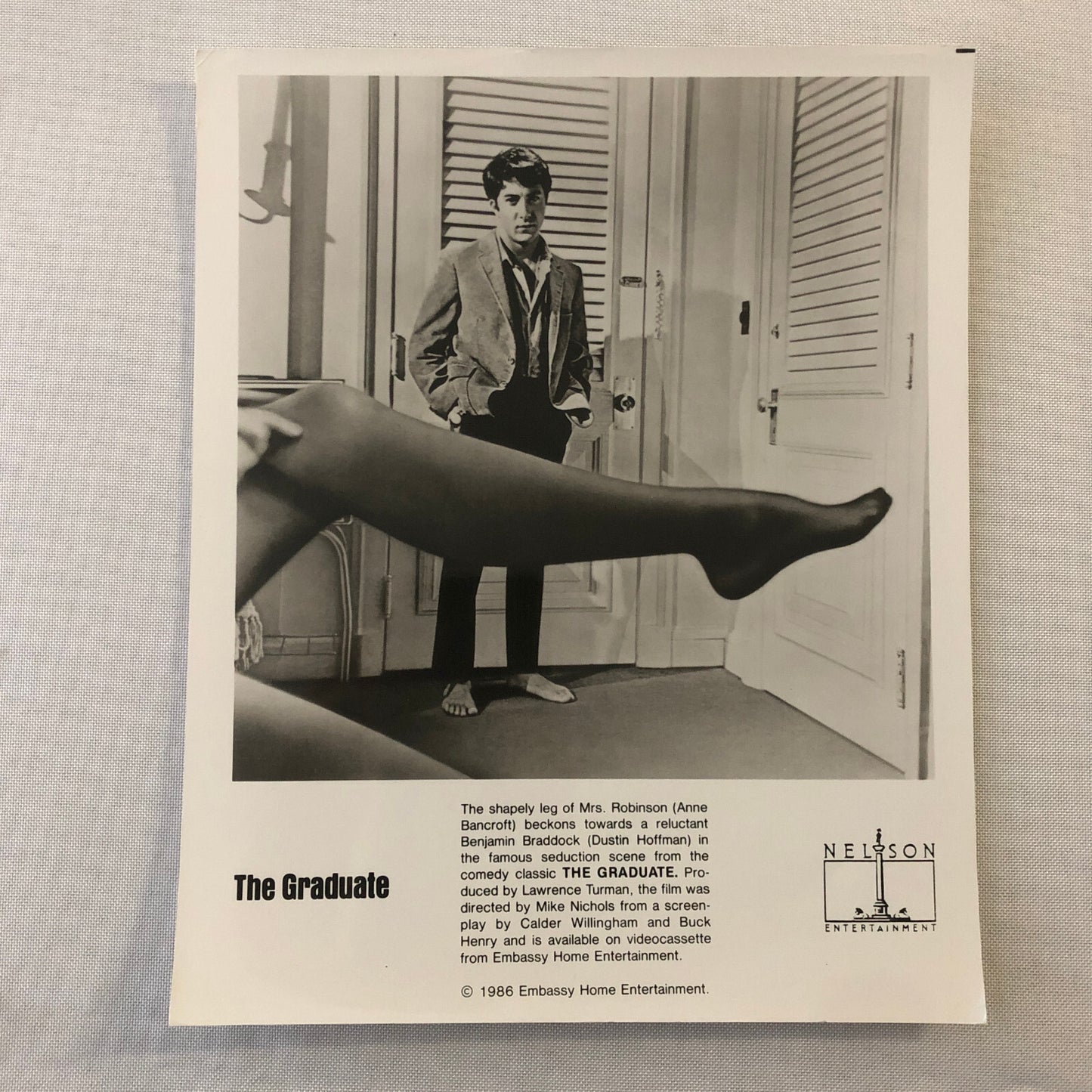 The Graduate Movie Film Press Photo Photograph Dustin Hoffman Ann Bancroft 1986