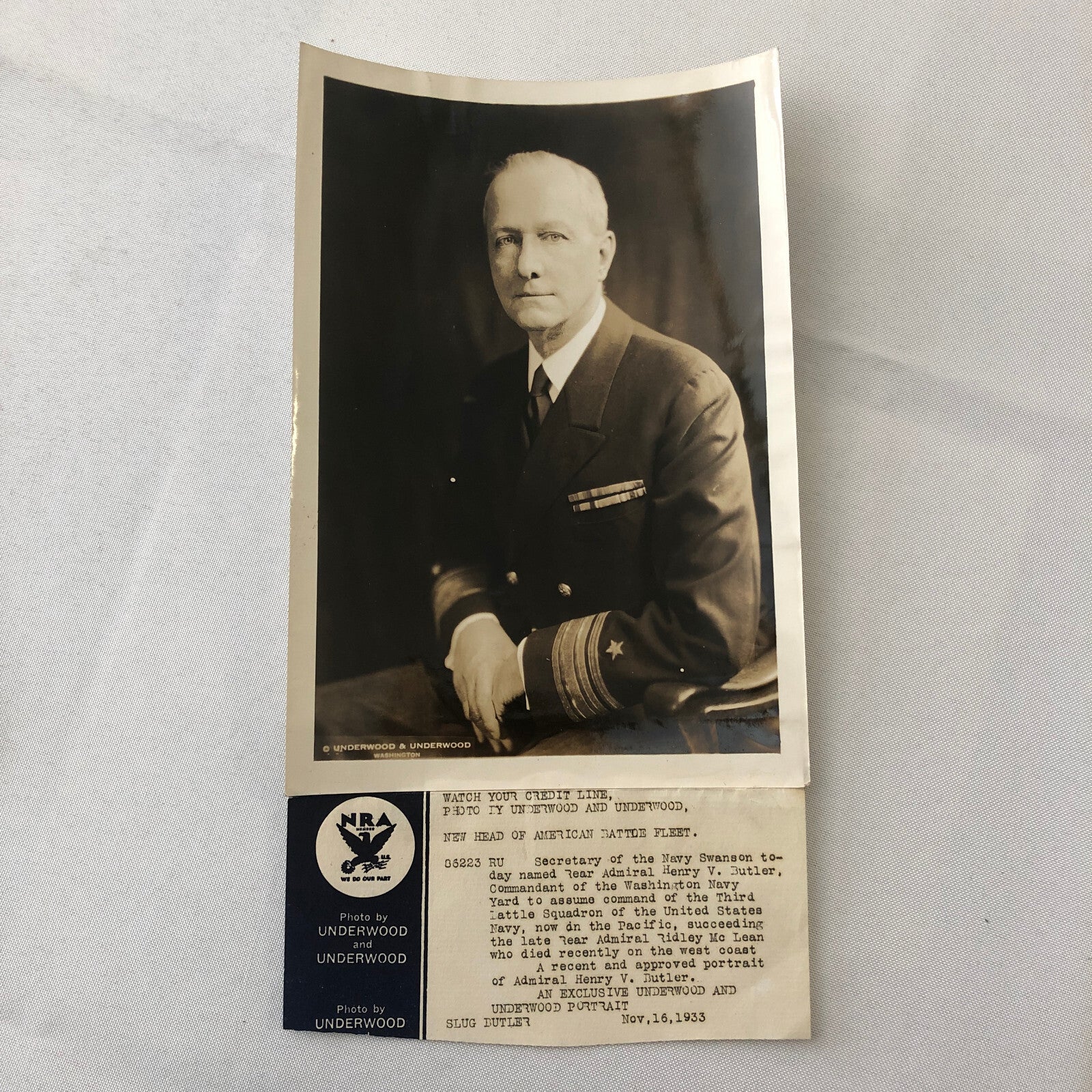 Press Photo Photograph Navy Rear Admiral Henry V Butler Washington Yard 1933