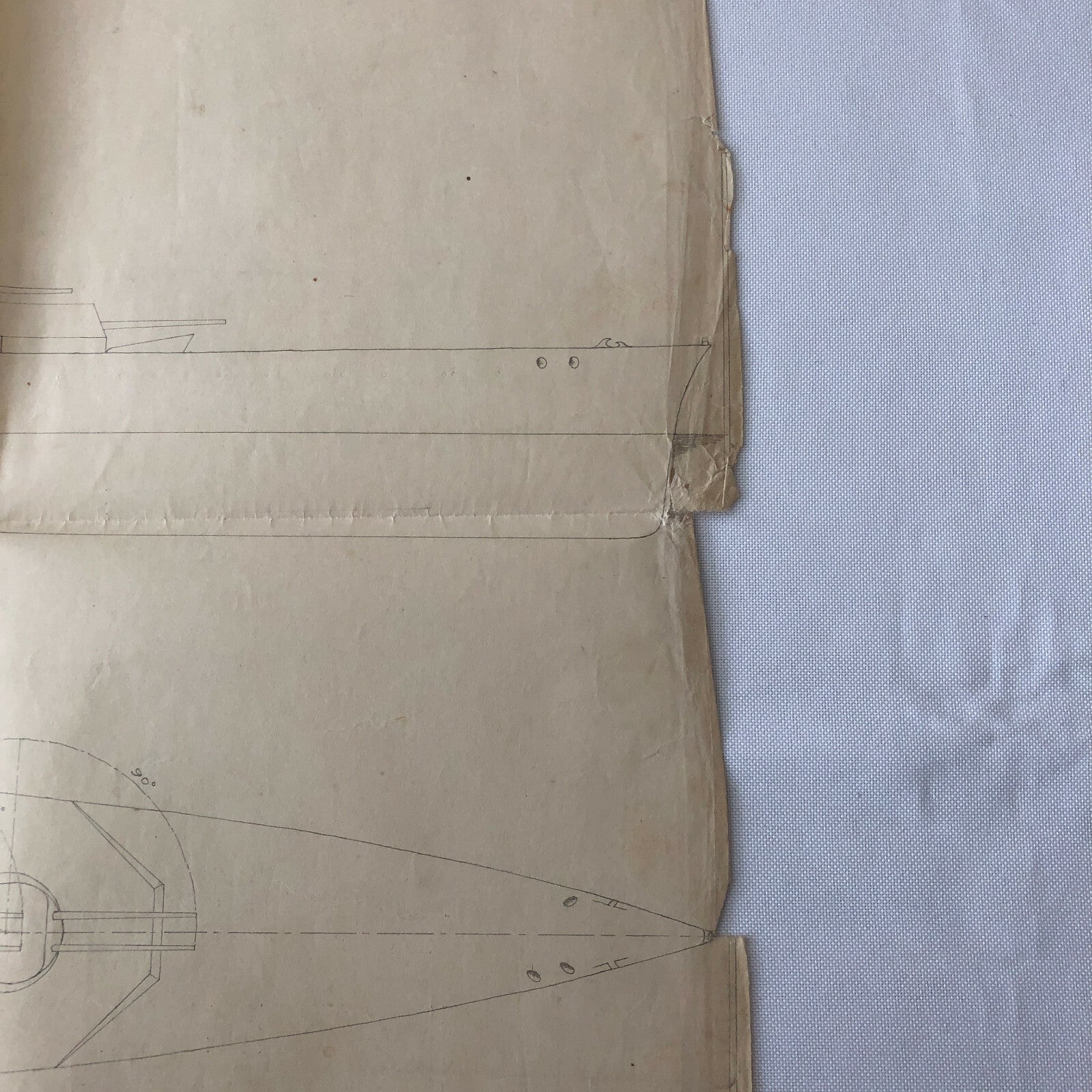 Antique 1928 Boat Ship Design Rendering - GM Ross Pencil Illustration ? 