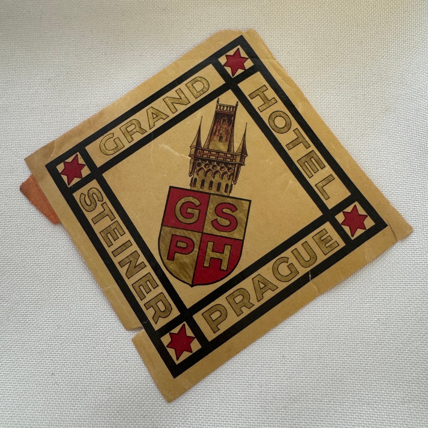 Vintage Hotel Travel Label Grand Hotel Steiner Prague