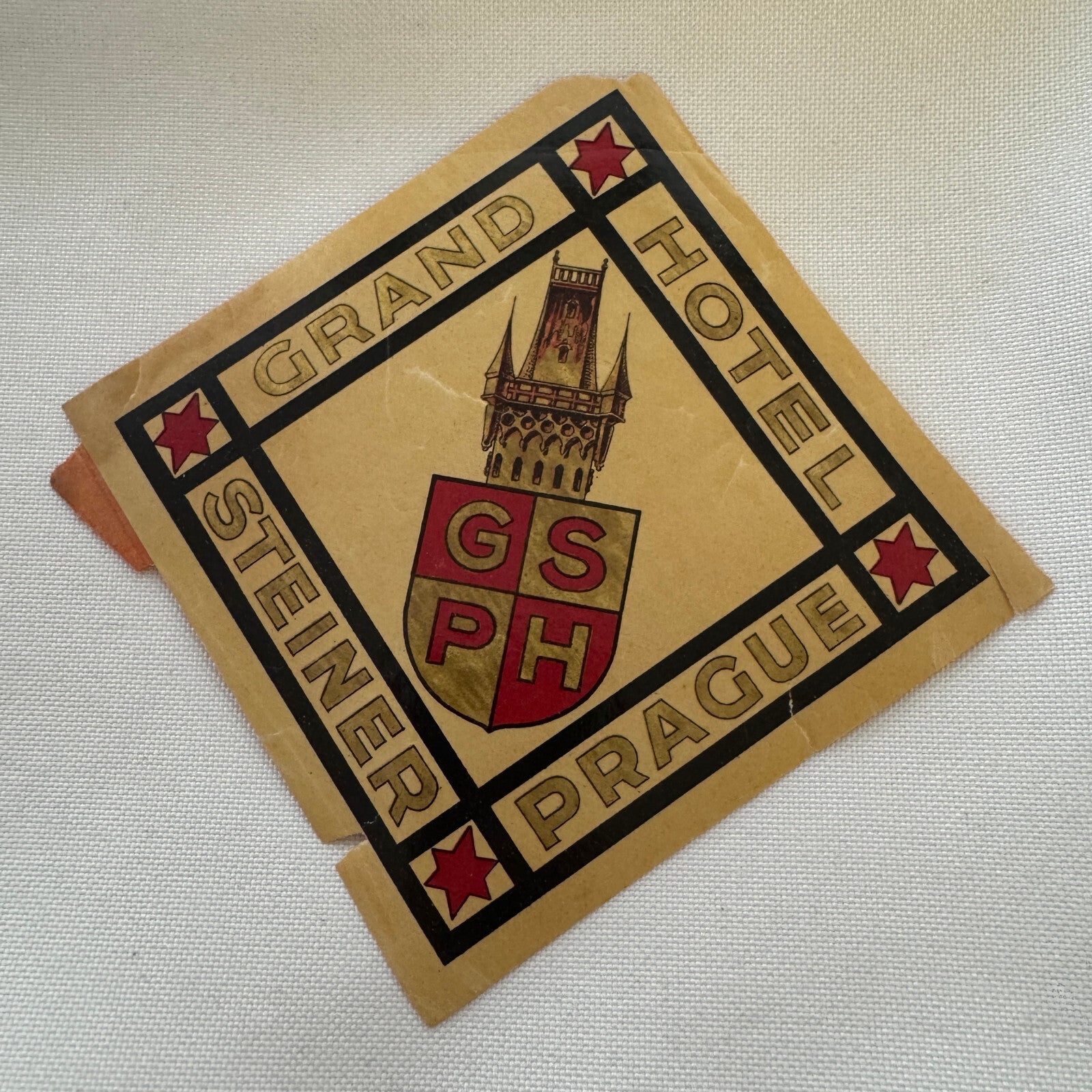 Vintage Hotel Travel Label Grand Hotel Steiner Prague