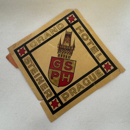 Vintage Hotel Travel Label Grand Hotel Steiner Prague