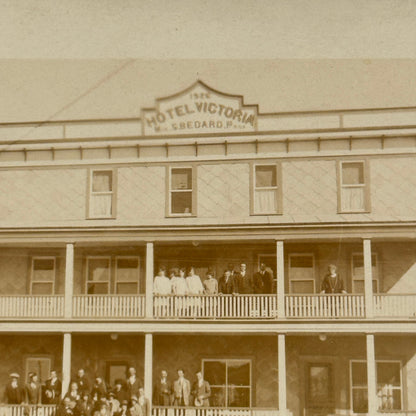 Real Photo Postcard RPPC Hotel Victoria People Cars Automobile Antique Vintage