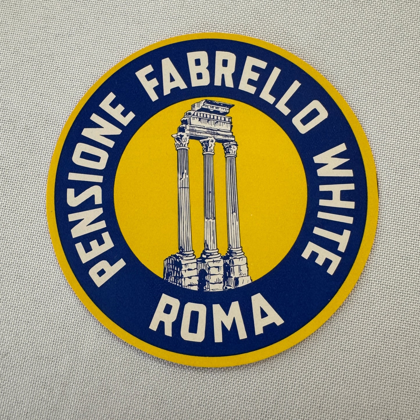 Vintage Hotel Travel Label Hotel Pensione Fabrello White Roma Rome Italy Italian