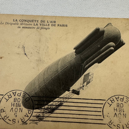 Vintage Military Zeppelin Airship Dirigible Postcard Post Card Paris French