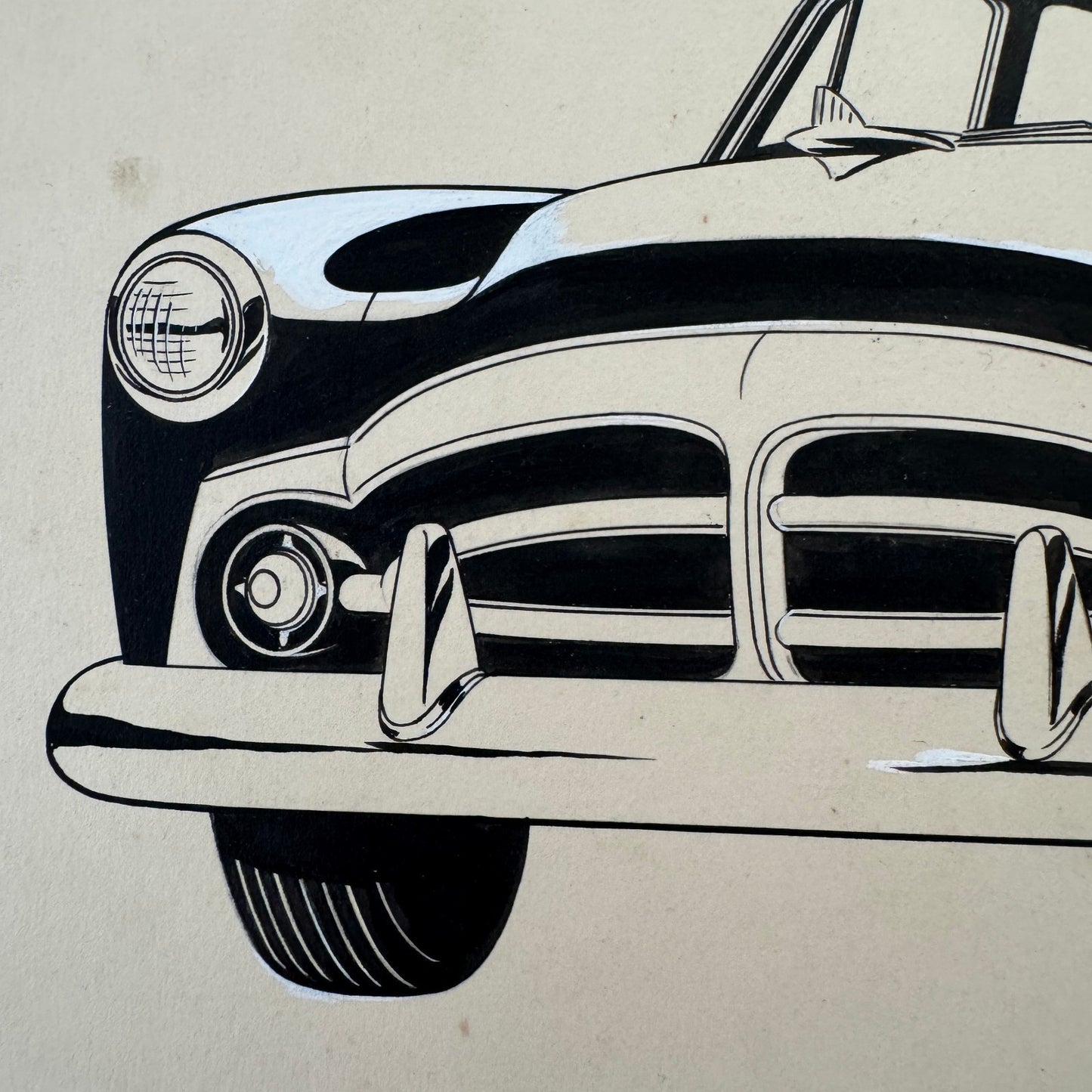 Vintage Concept Car Design Sketch Rendering Illustration Original Art
