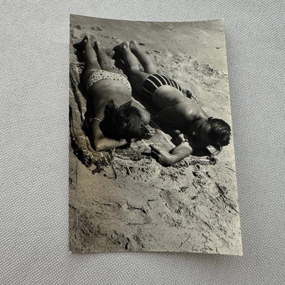 Vintage Photograph Sunbathing Couple On Beach Racing Driver Graham Hill ?