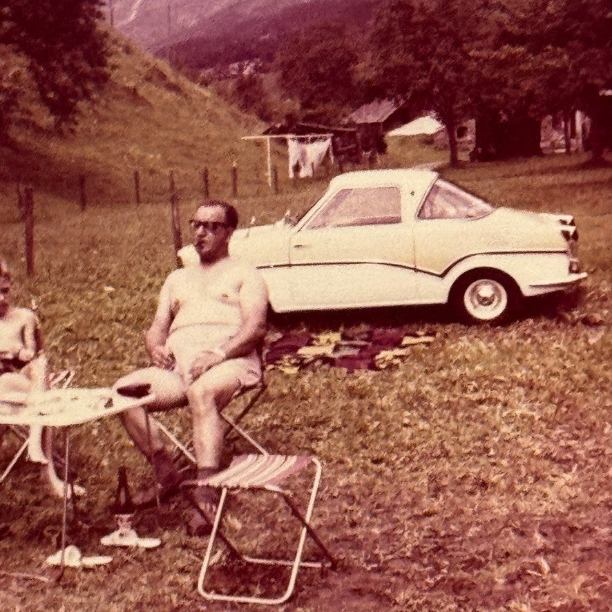 Micro Car at Camp Site Photo Photograph Print Vintage Snapshot Lot 3x Germany