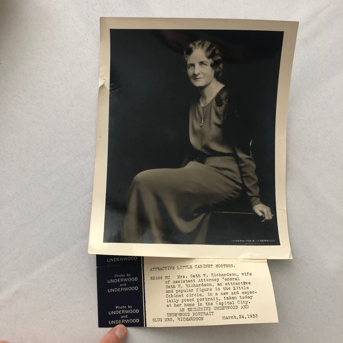 Press Photo Photograph Society Woman Mrs Seth W Richardson Attorney General 1933
