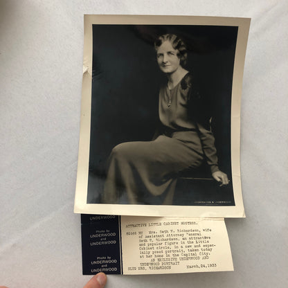 Press Photo Photograph Society Woman Mrs Seth W Richardson Attorney General 1933