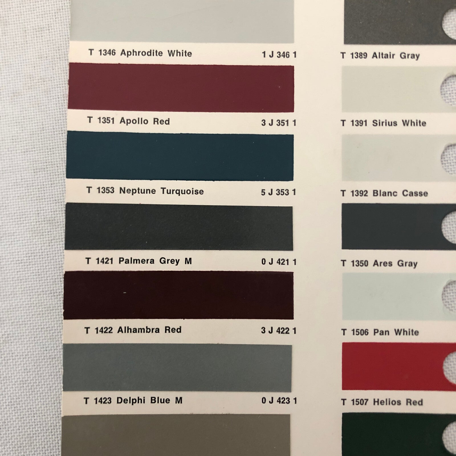 1969 1970 1971 Toyota Car Paint Chip Color Sample Sheet Valentine