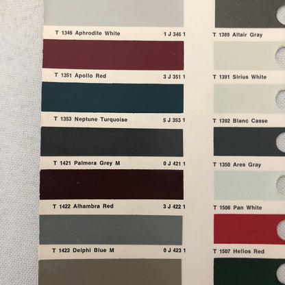 1969 1970 1971 Toyota Car Paint Chip Color Sample Sheet Valentine