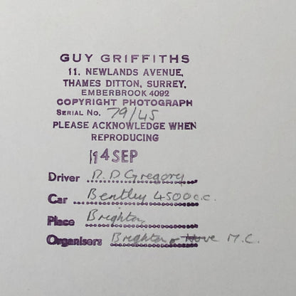 Vintage Car Racing Photo Photograph Print Bentley 4500 CC Brighton UK 