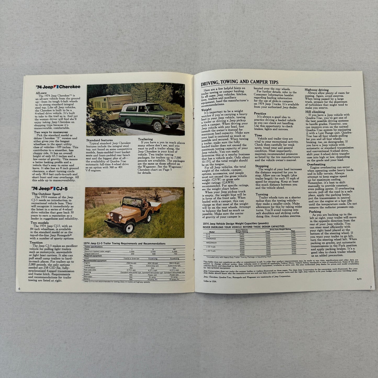 1974 Jeep Recreational Vehicle Brochure Catalog CJ-5 Pickup Wagoneer Cherokee