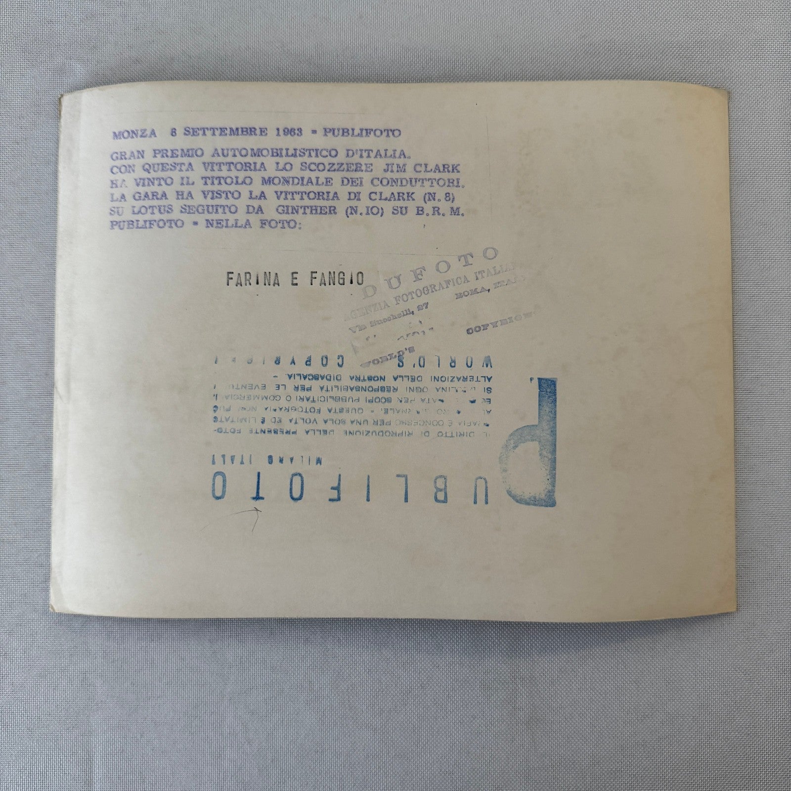 Juan Manuel Fangio Giuseppe Farina Racing Driver Press Photo Photograph Italian