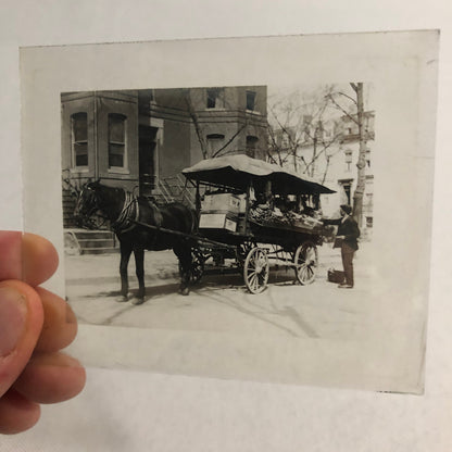 Antique Glass Plate Lantern Slide Photo Horse Drawn Wagon Vendor Cart