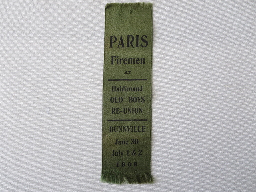 Vintage 1908 Paris Firemen Old Boys Reunion Ontario Canada Event Ribbon Fire 