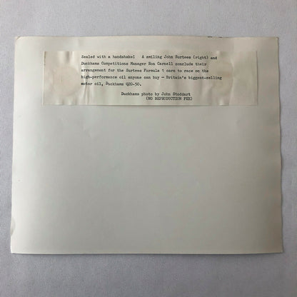 Vintage Racing Photo Photograph John Surtees Agreement with Duckhams Oil