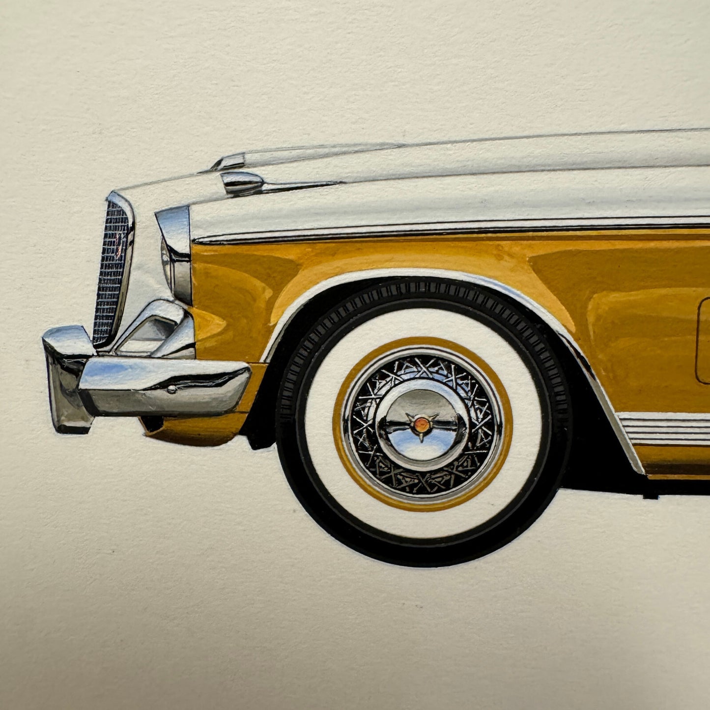 1956 Studebaker Golden Hawk Automobile Illustration Art Drawing Hand Drawn