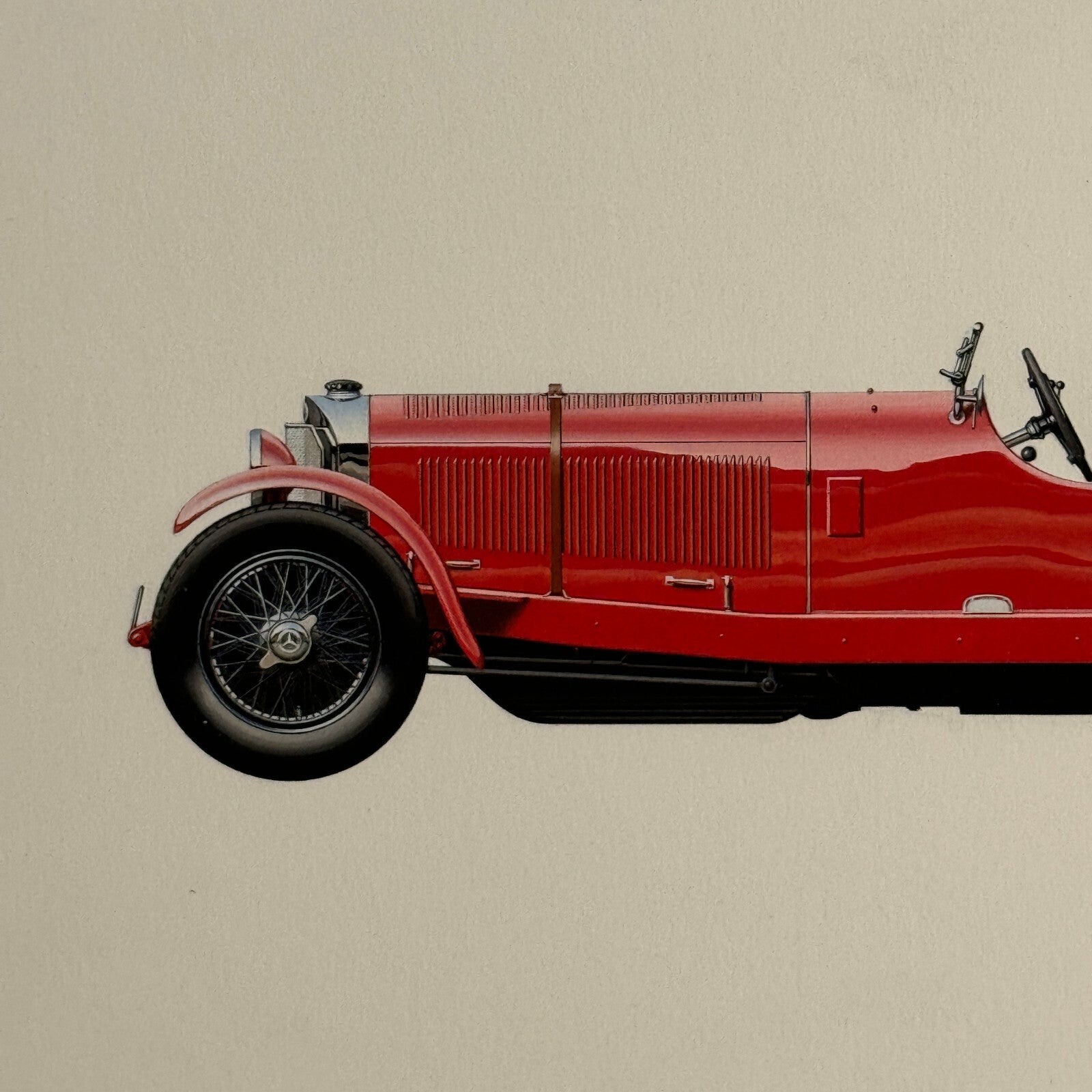 1928 Mercedes Benz SS Sport Versitzer Car Illustration Hand Drawn Art Vintage