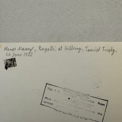 Bugatti Car at 1922 Tourist Trophy TT Race Racing Photo Photograph Vintage