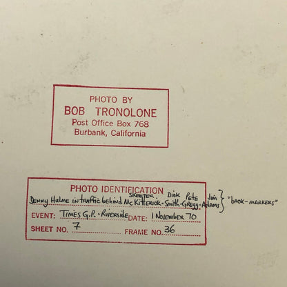 Vintage Racing Photo Photograph Can AM CanAm Riverside Times Race Denny Hulme +