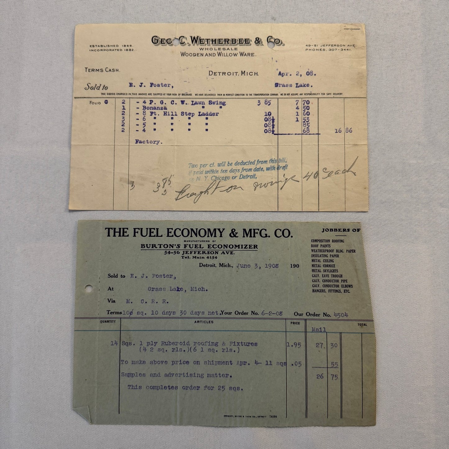 Antique Document Receipt Invoice Lot Farm Equipment Hardware Buggy Furniture 25+