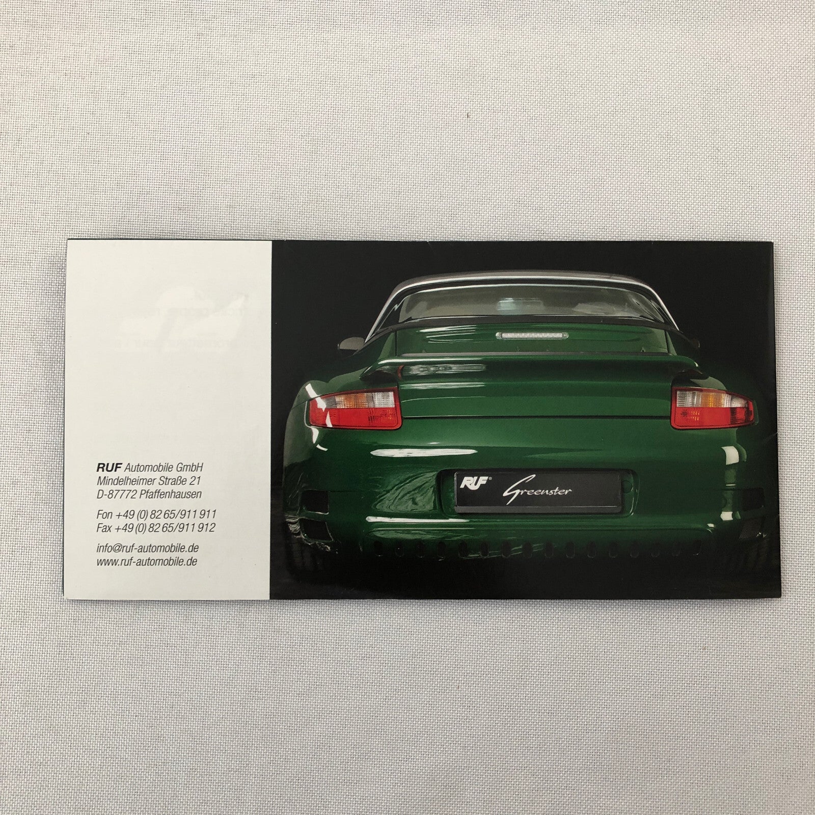 RUF Greenster R Roadster 3.8 RT Roadster Porsche 911 Sales Brochure Catalog