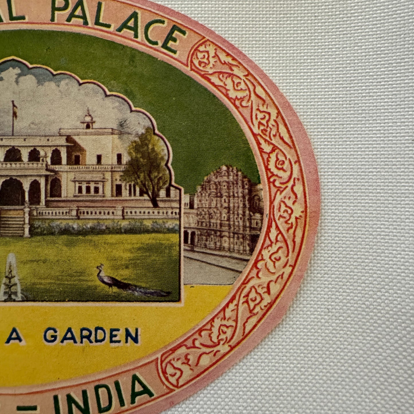 Vintage Travel Luggage Label Jaimahal Palace Jaipur India Indian