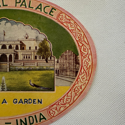 Vintage Travel Luggage Label Jaimahal Palace Jaipur India Indian
