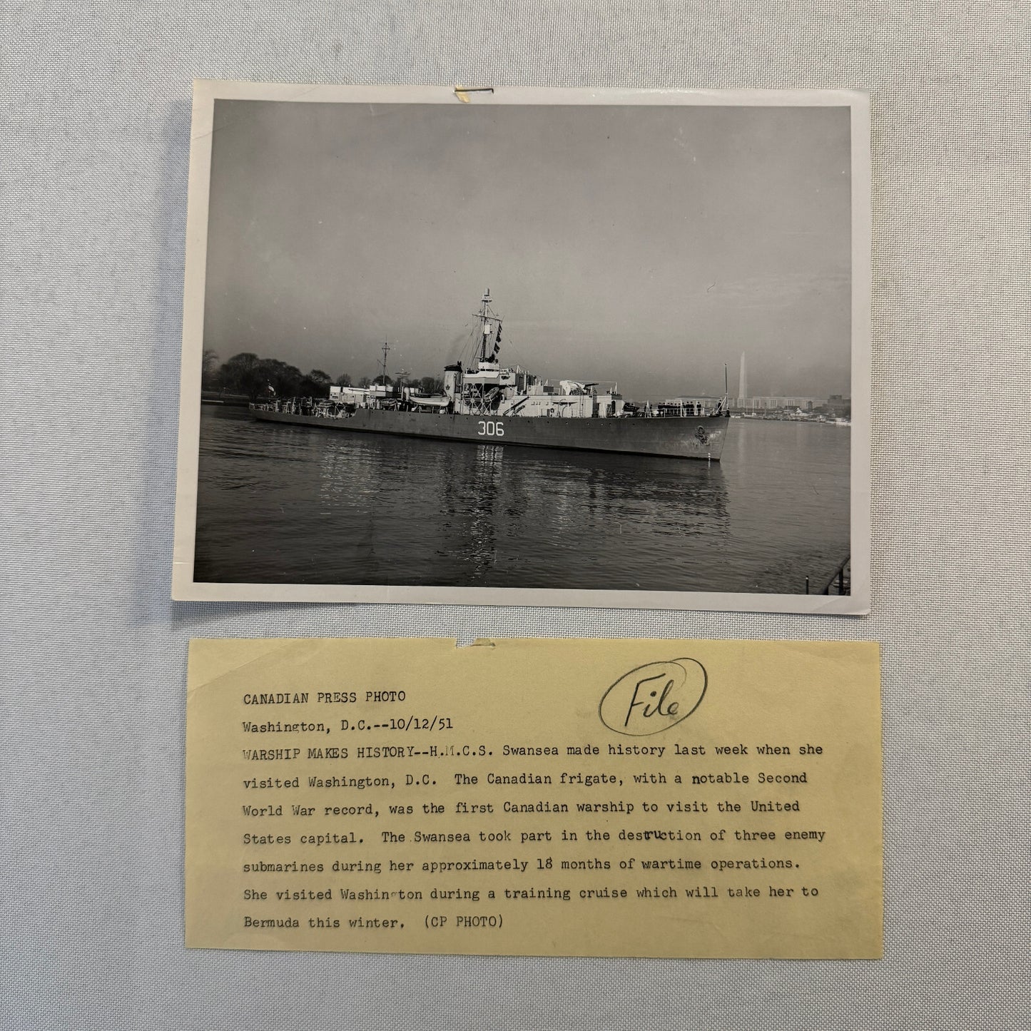 Vintage Royal Canadian Navy Military Ship HMCS Swansea Boat Visits Washington