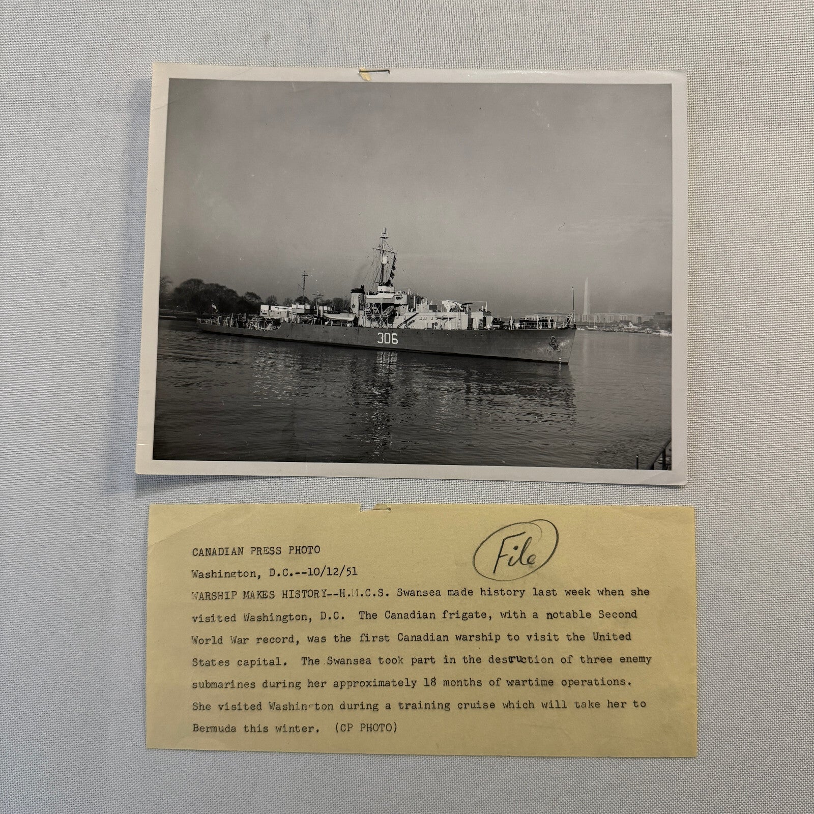 Vintage Royal Canadian Navy Military Ship HMCS Swansea Boat Visits Washington