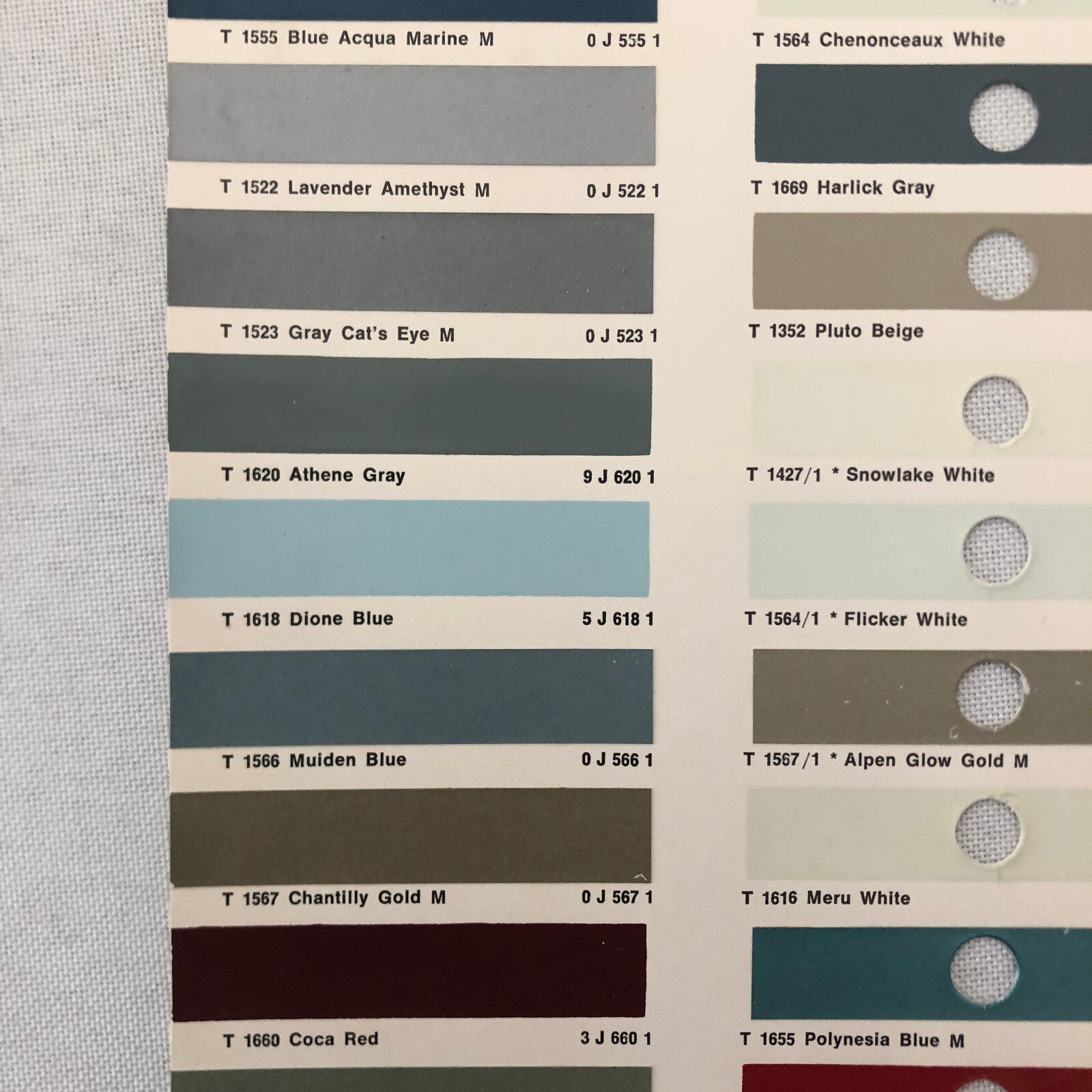 1968 1969 Toyota Car Paint Chip Color Sample Sheet Valentine