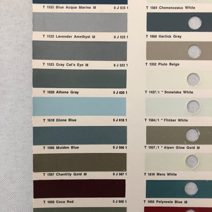 1968 1969 Toyota Car Paint Chip Color Sample Sheet Valentine