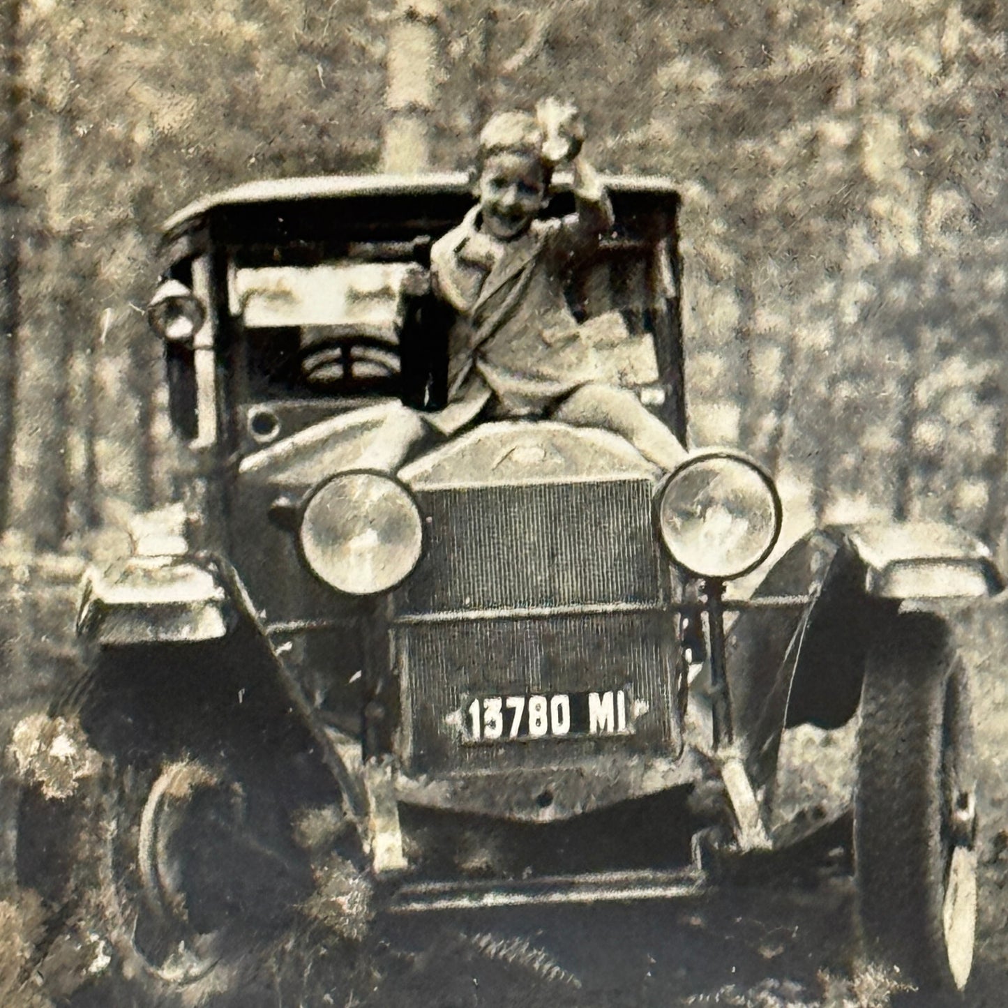 Vintage Photo Photograph Print Child with Early Car Automobile